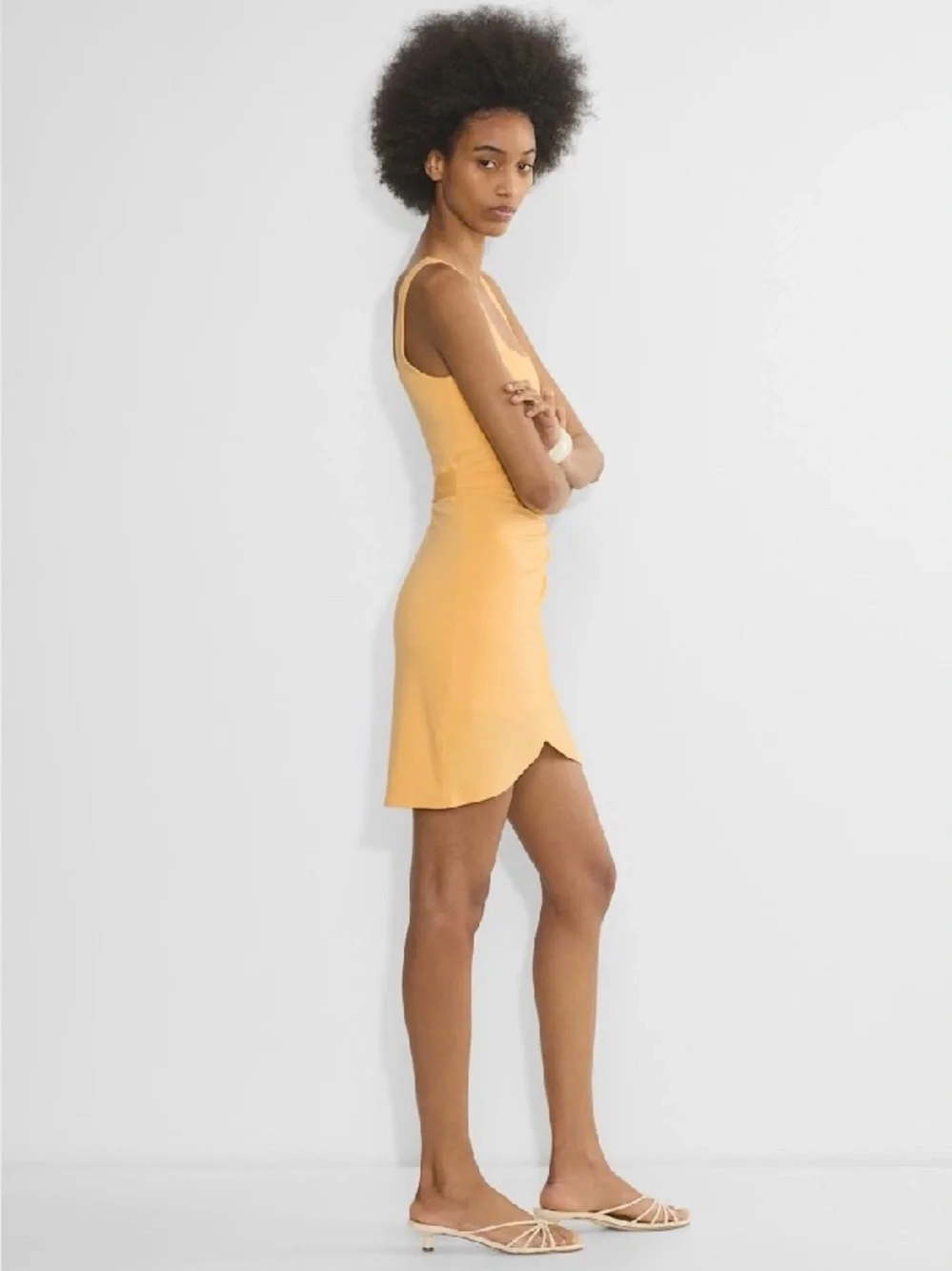 Wilfred Aritzia Saturn Mini Dress Size S Orange Yellow Square Neck Draped Wrap - Picture 2 of 13